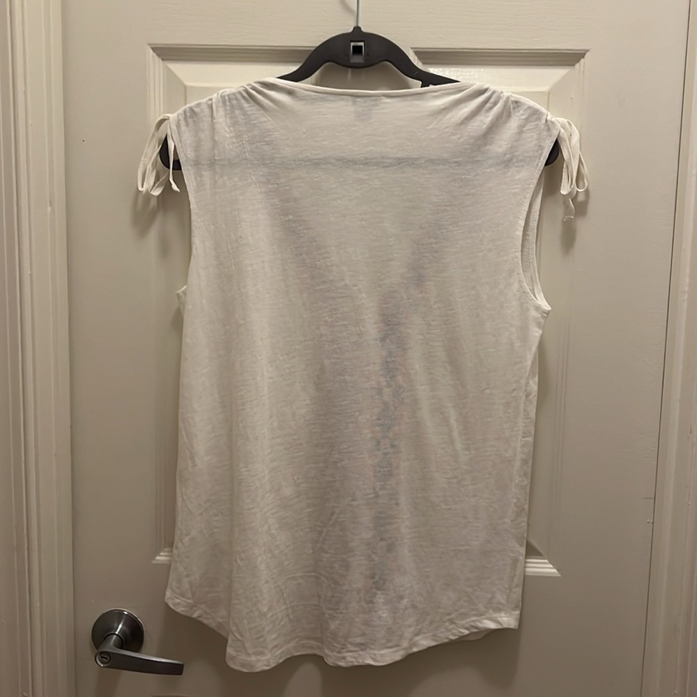 Sundance Cari Top. White. V Neck Embroidered Ruched Shoulder Cotton. EUC. Sz Sm. - Picture 7 of 11